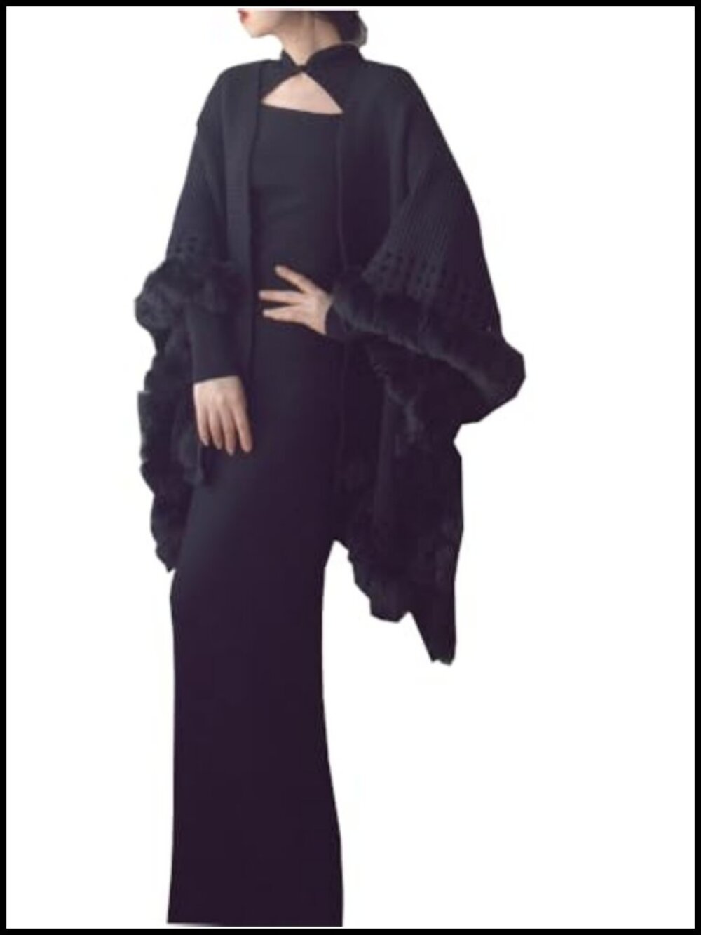 Faux Fur Knitted Shawl Wrap Stole Cape Winter Warm Cloak